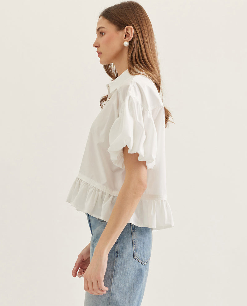 Entro Solid Peplum Top Off White