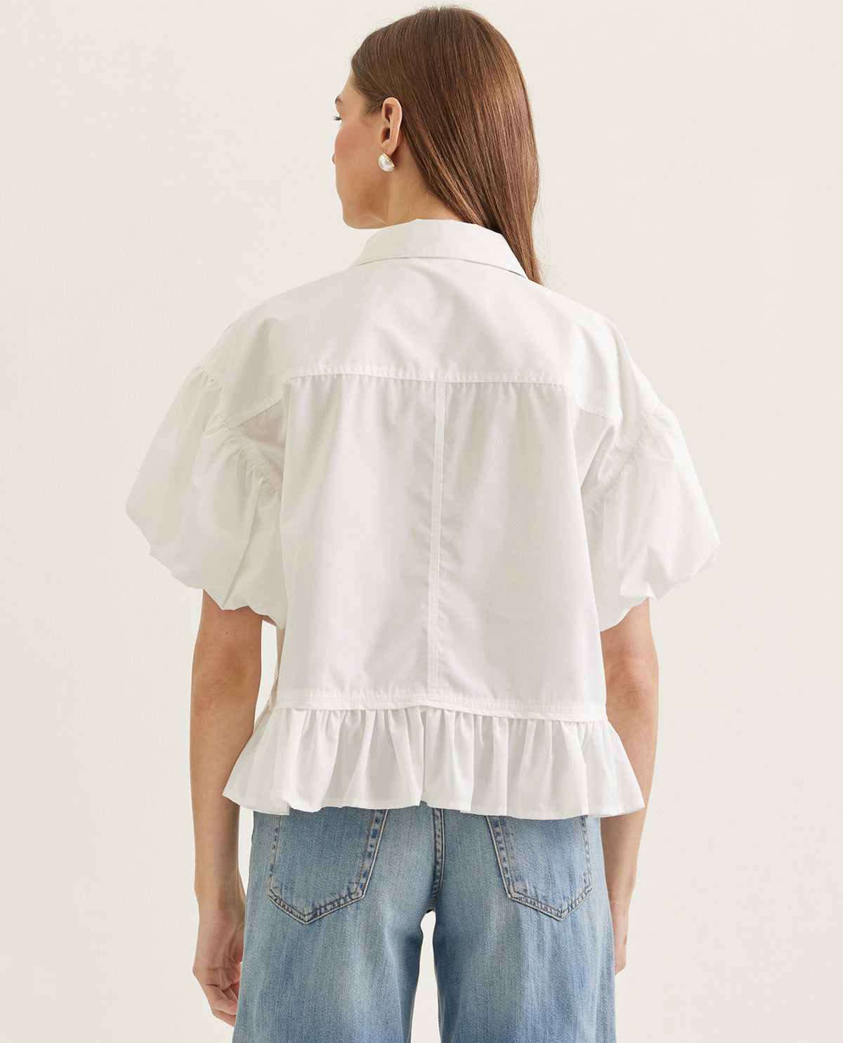 Entro Solid Peplum Top Off White
