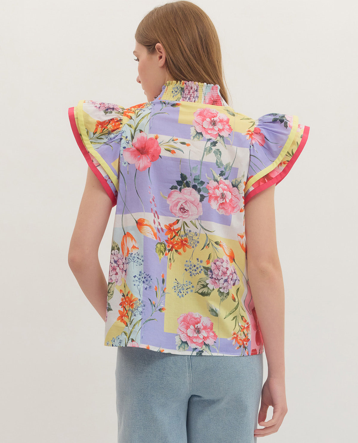 Entro Multi Print Top With Solid Contrast