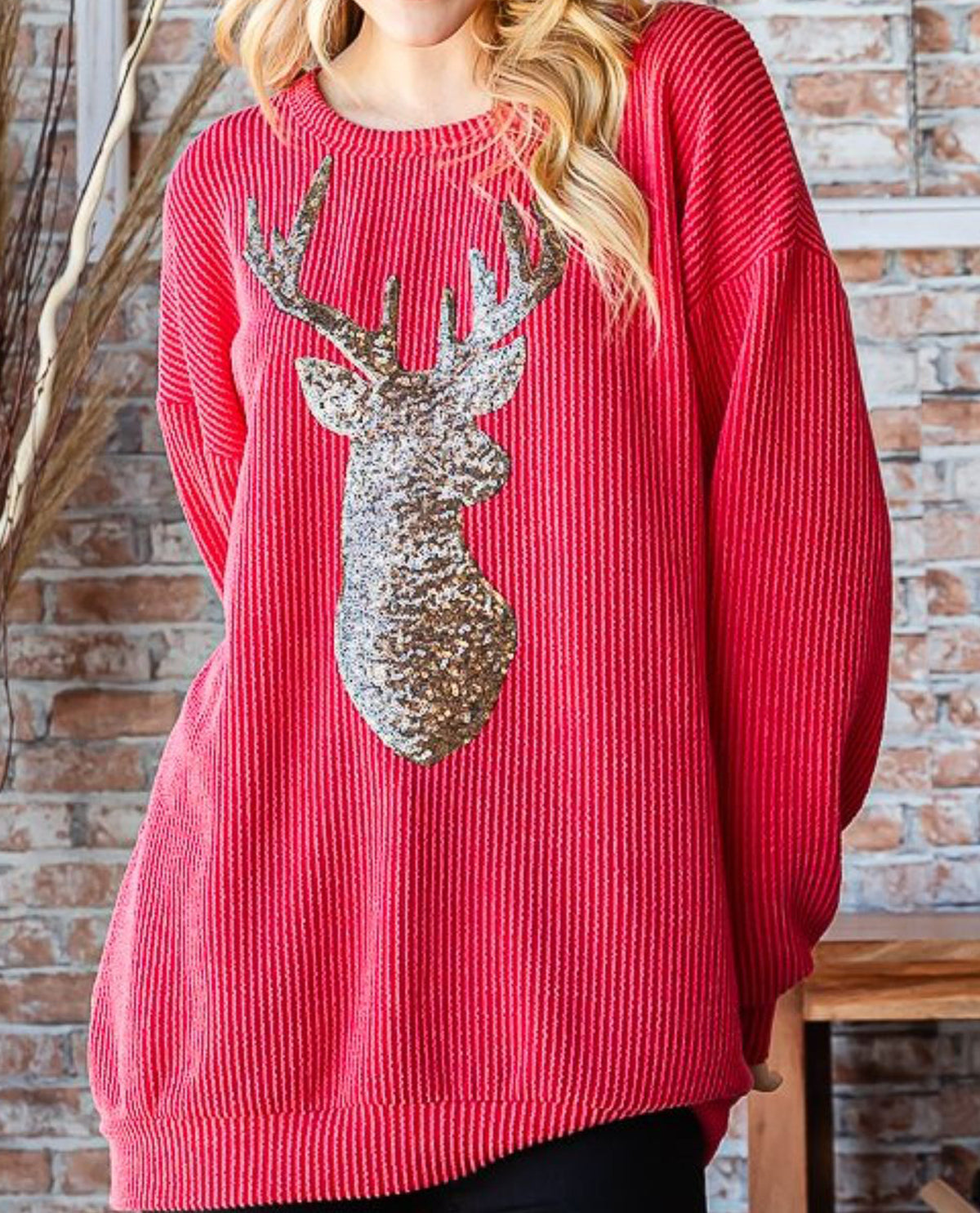 Ribbed Top with Reindeer