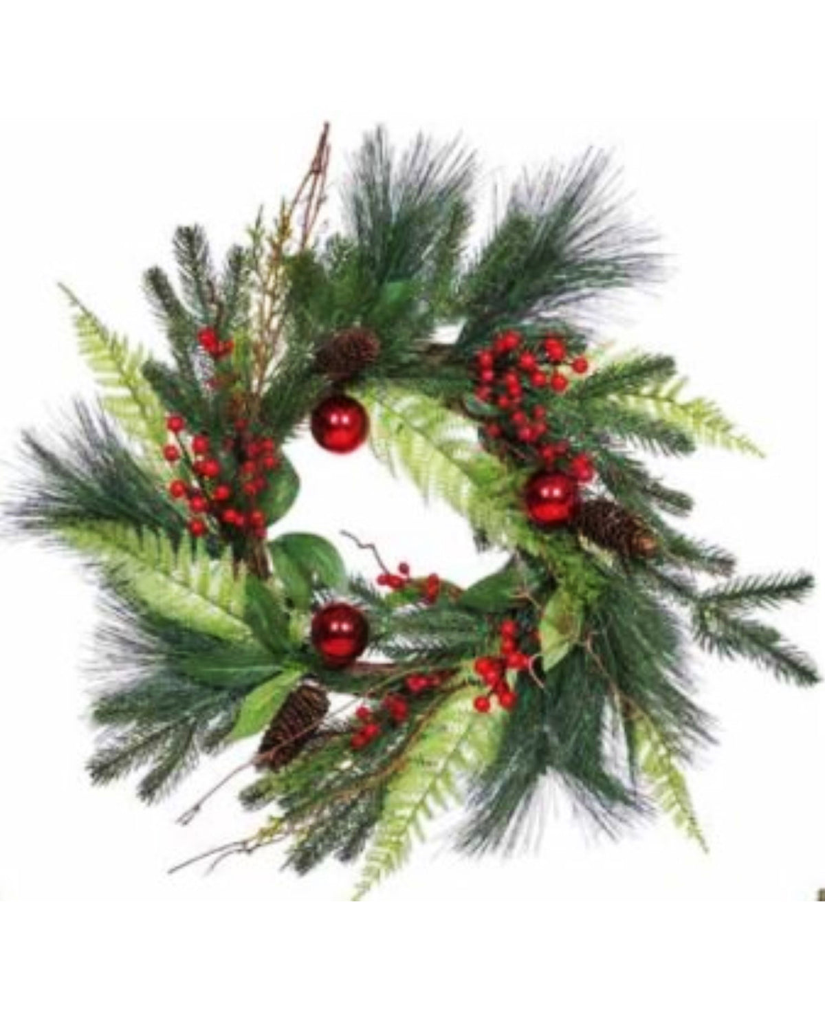 Red Ball Pine Wreath - 22.0"