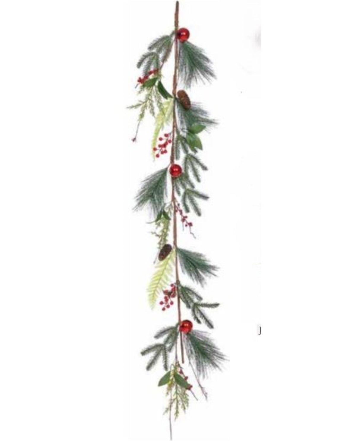 Decorative Pine Garland with Red Ornament Accents