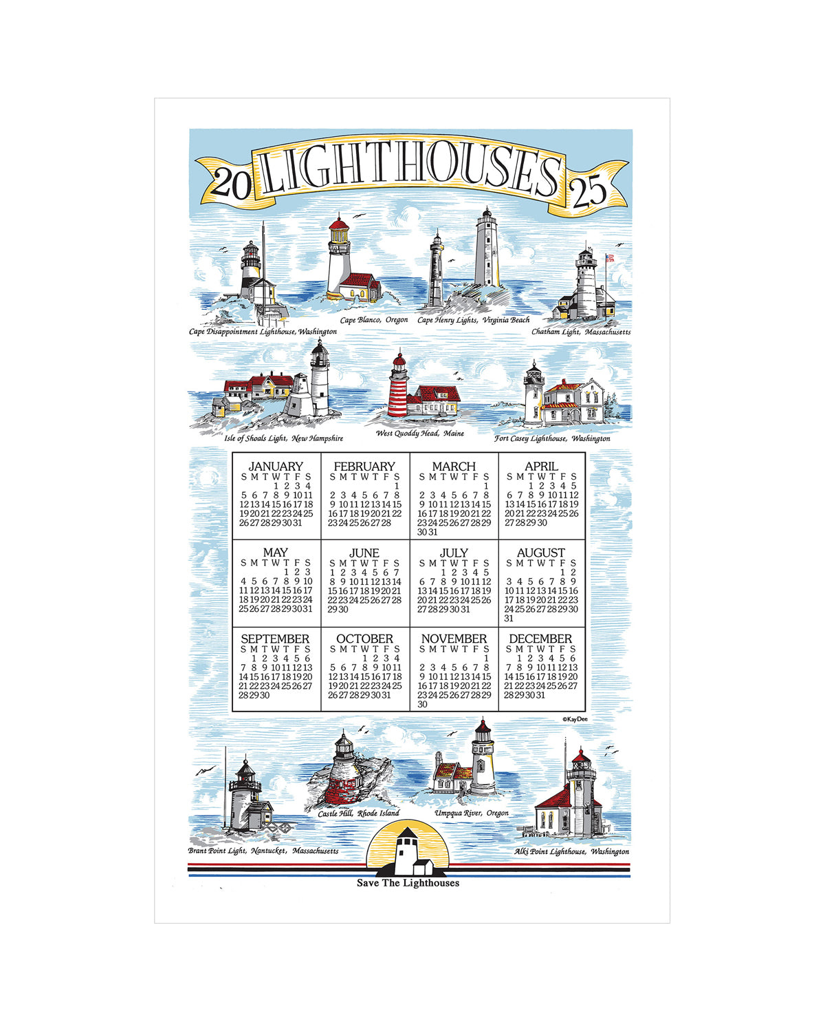 2025 Lighthouses Towel Display Calendar