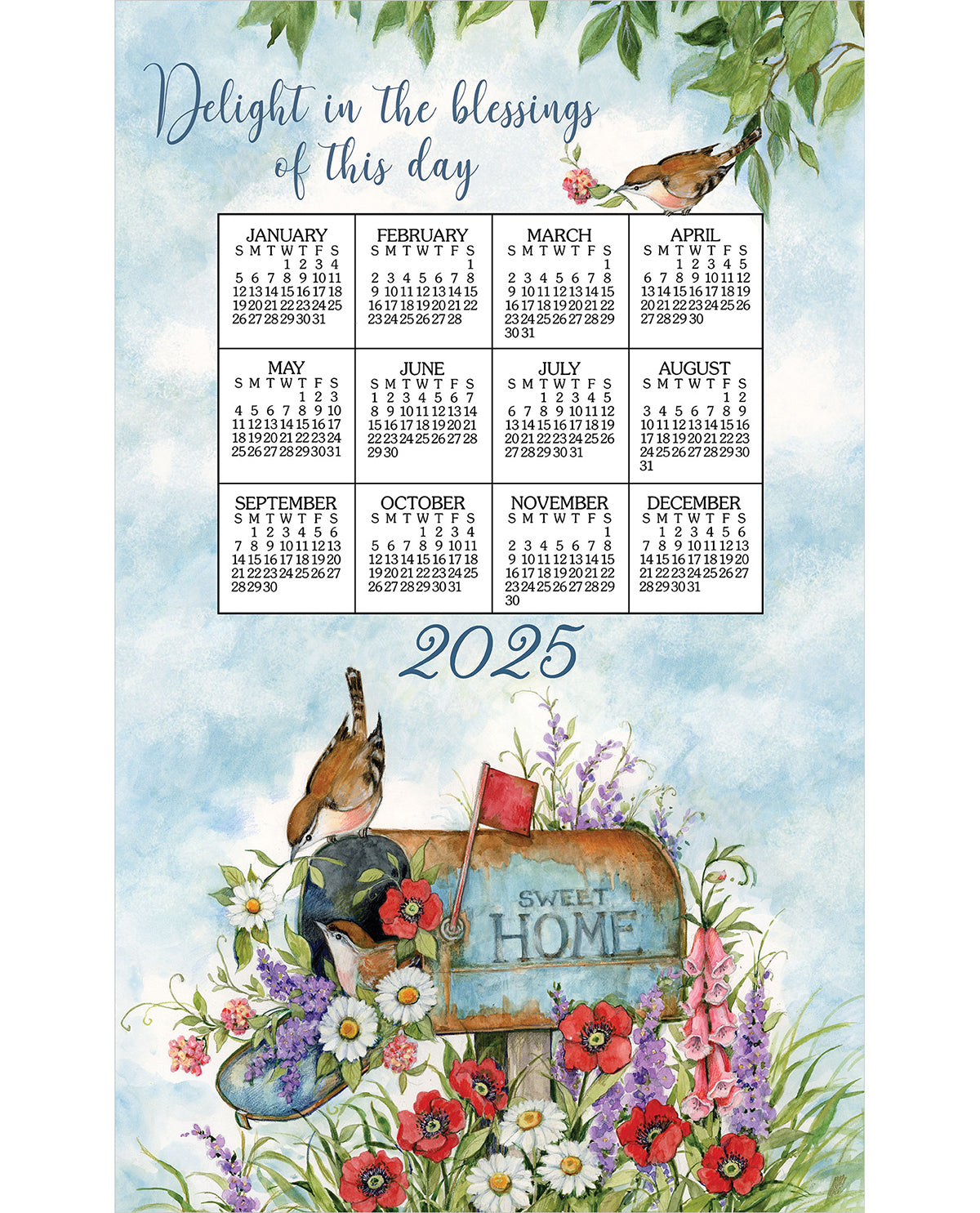 2025 Floral Mailbox Towel Display Calendar