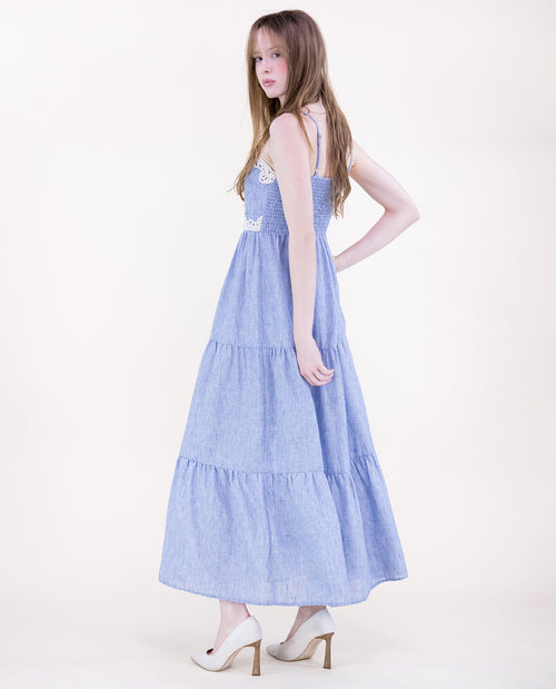 Original USA Lace Trim Tiered Dress Lt Denim