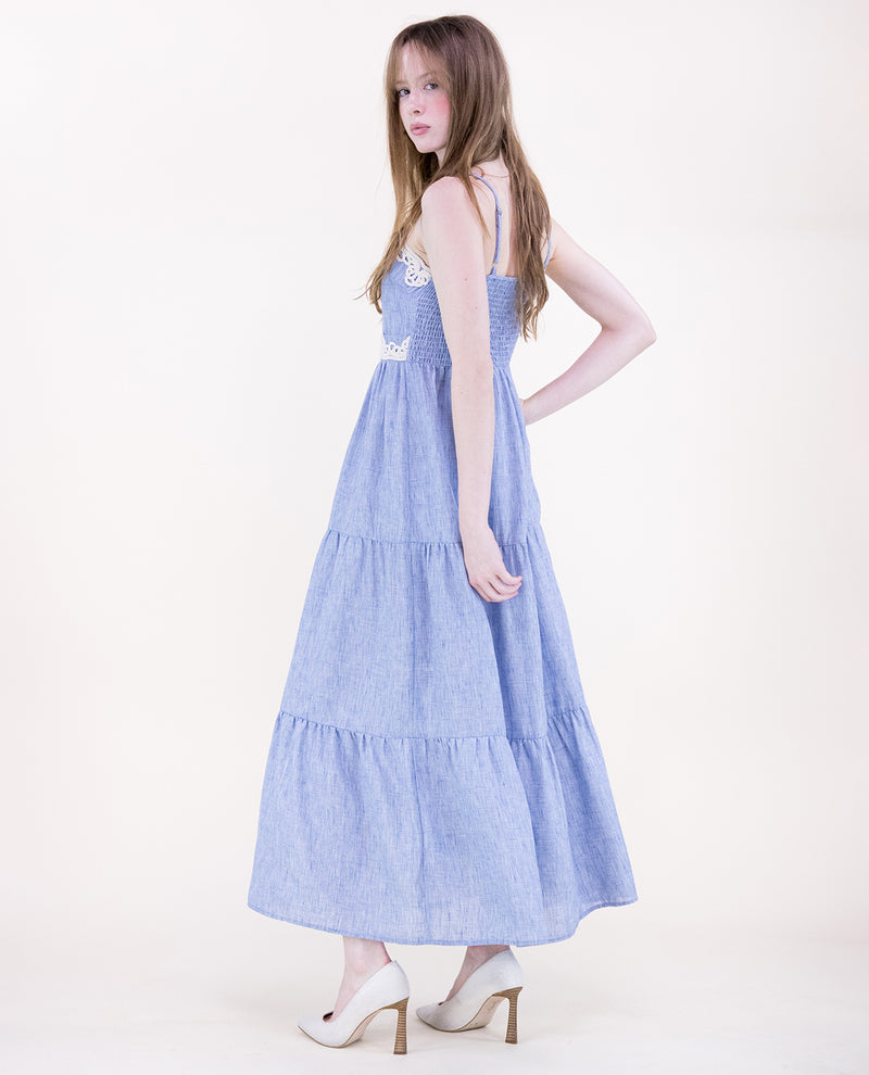 Original USA Lace Trim Tiered Dress Lt Denim