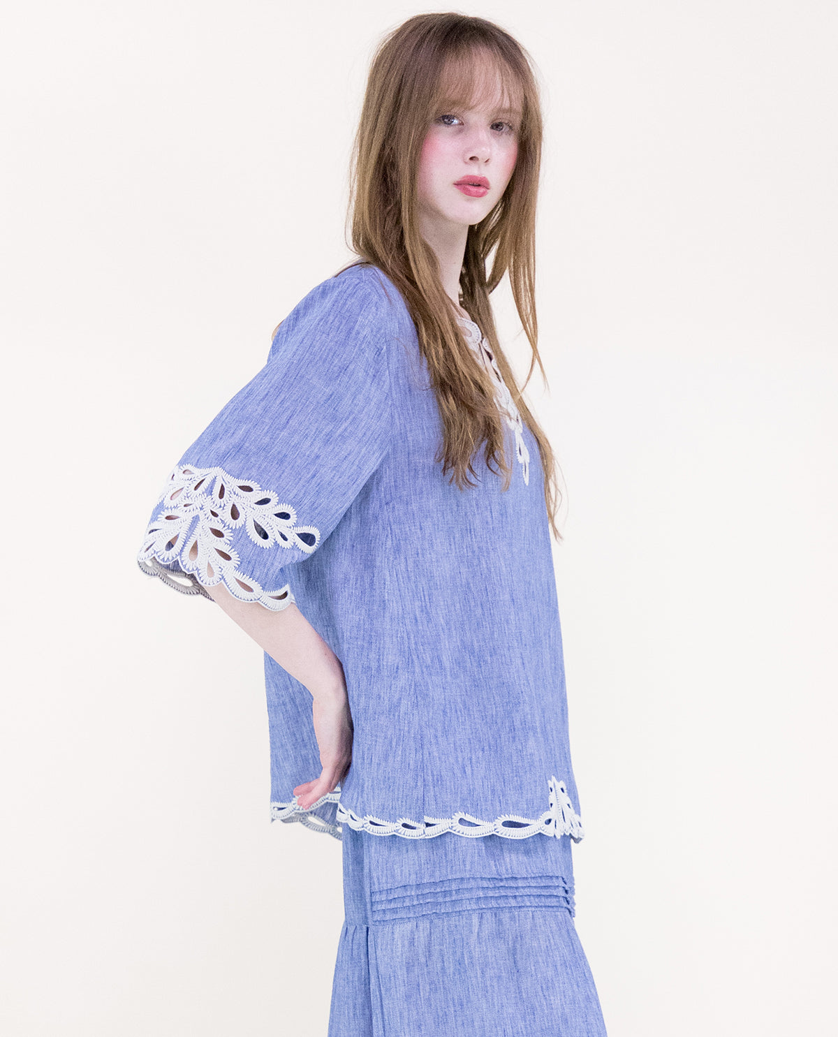 Original USA Eyelet Embroidered Top Denim