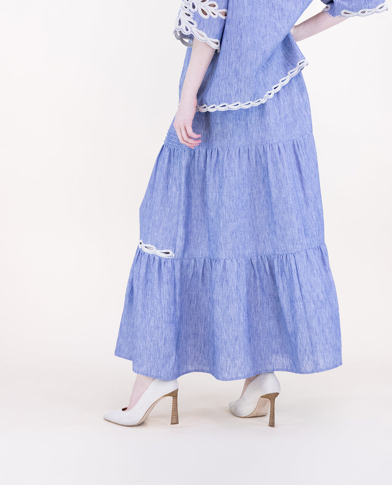 Original USA Eyelet Embroidered Maxi Skirt Denim