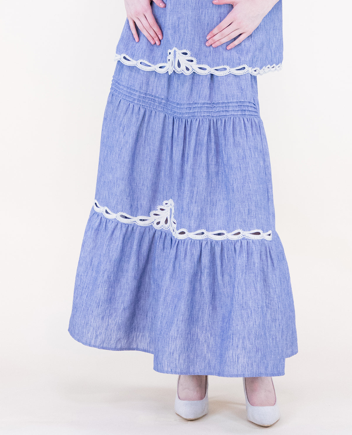 Original USA Eyelet Embroidered Maxi Skirt Denim