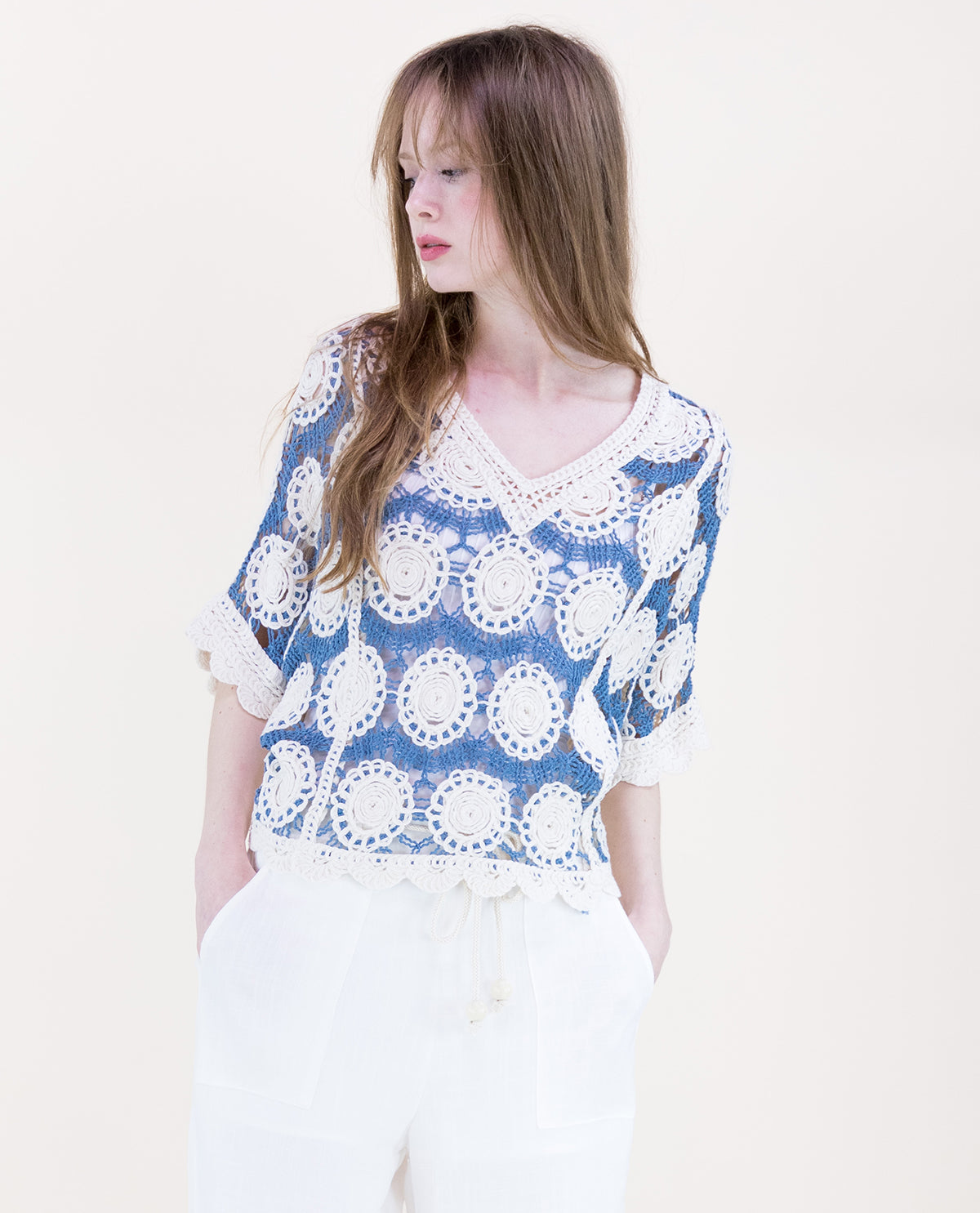 Original USA Medallion Crochet Batwing Top