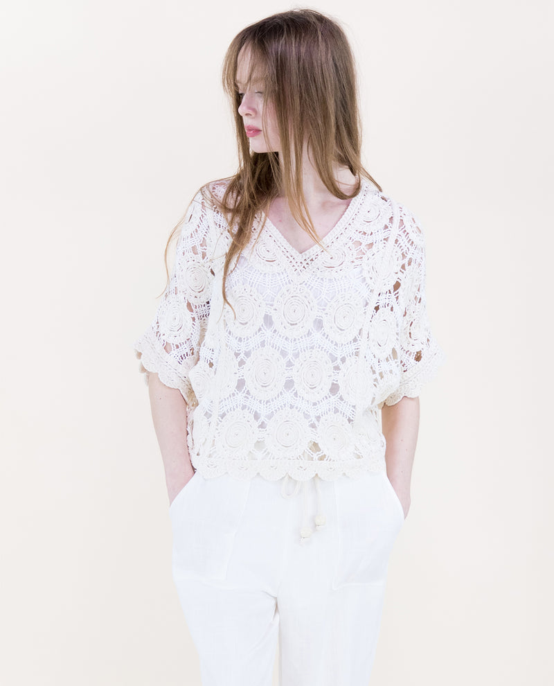 Original USA Medallion Crochet Batwing Top