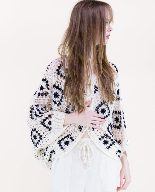 Original USA Crochet Button Front Cardigan