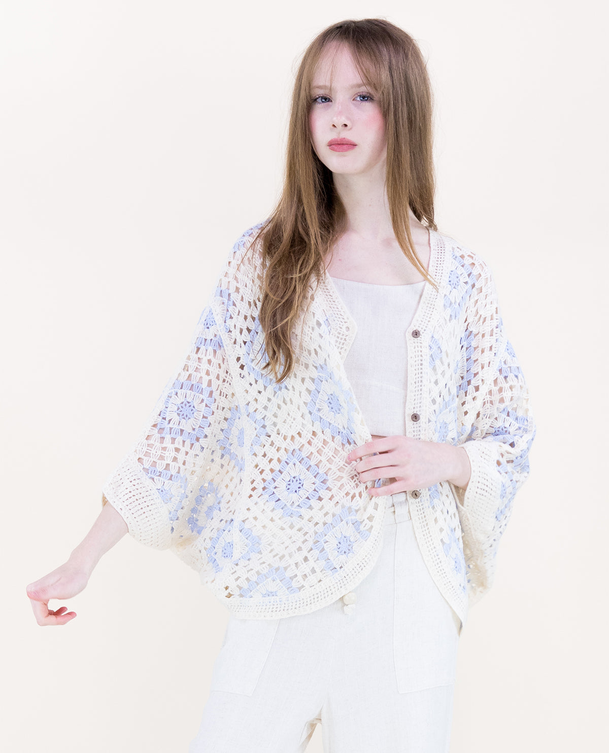 Original USA Crochet Button Front Cardigan