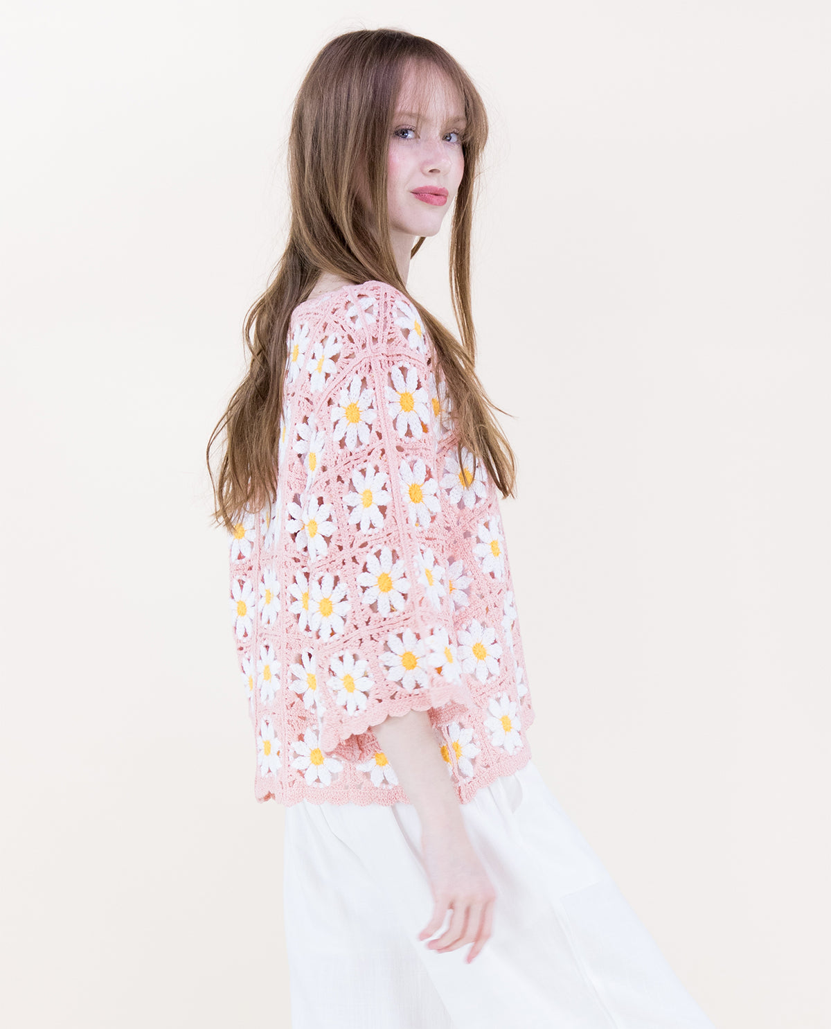 Original USA Crochet Sweater Dusty Rose