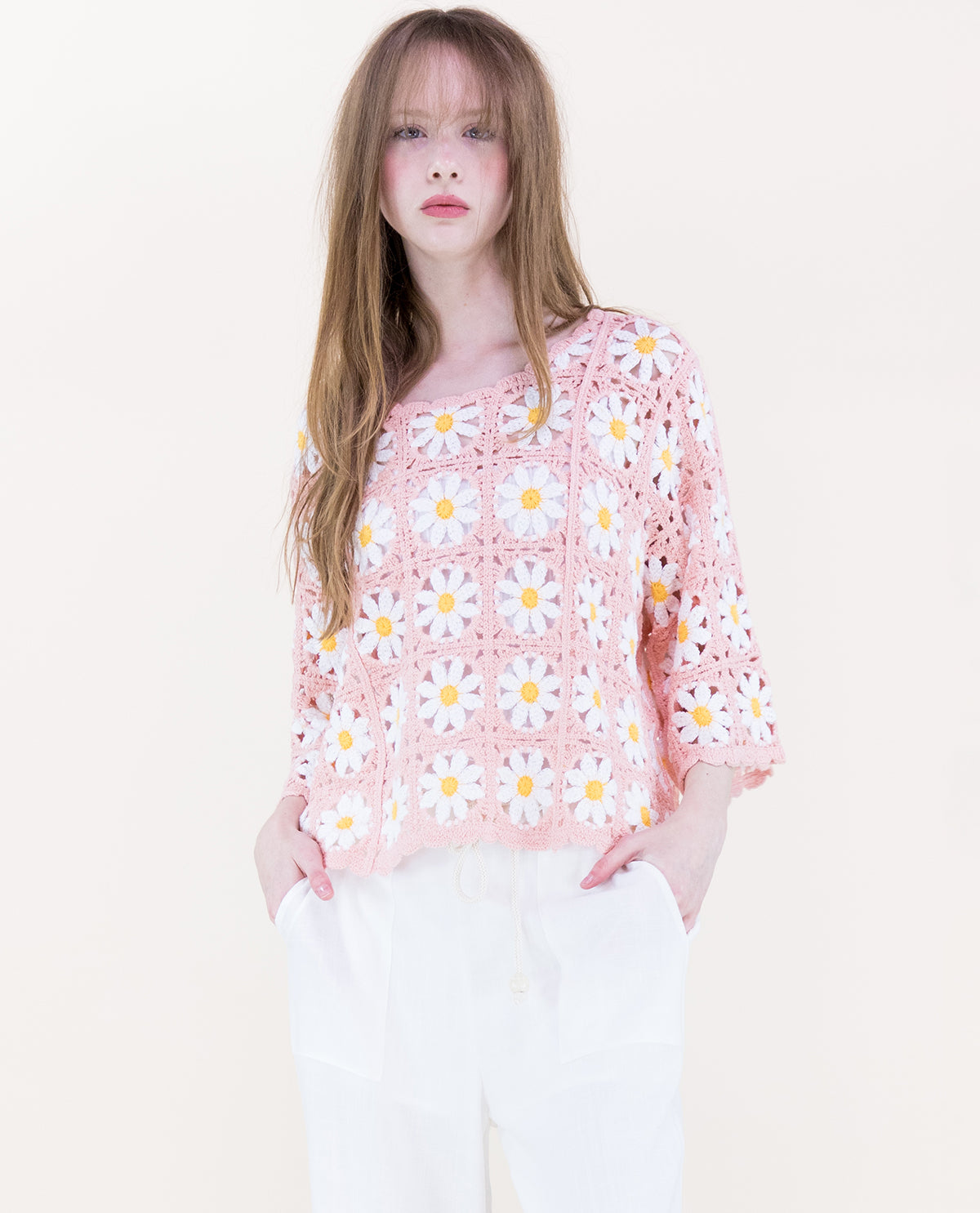 Original USA Crochet Sweater Dusty Rose