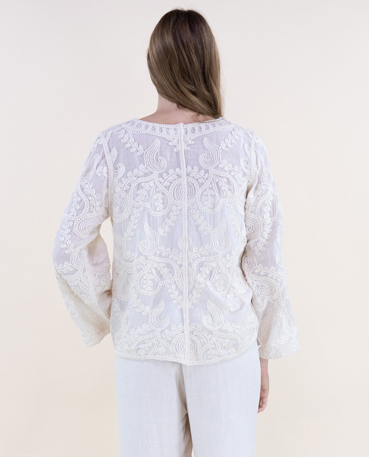 Original USA Embroidered Button Front Top Beige