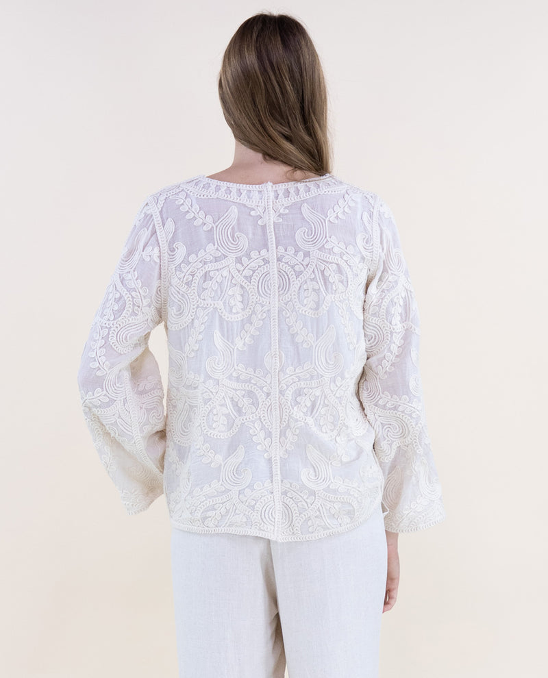 Original USA Embroidered Button Front Top Beige