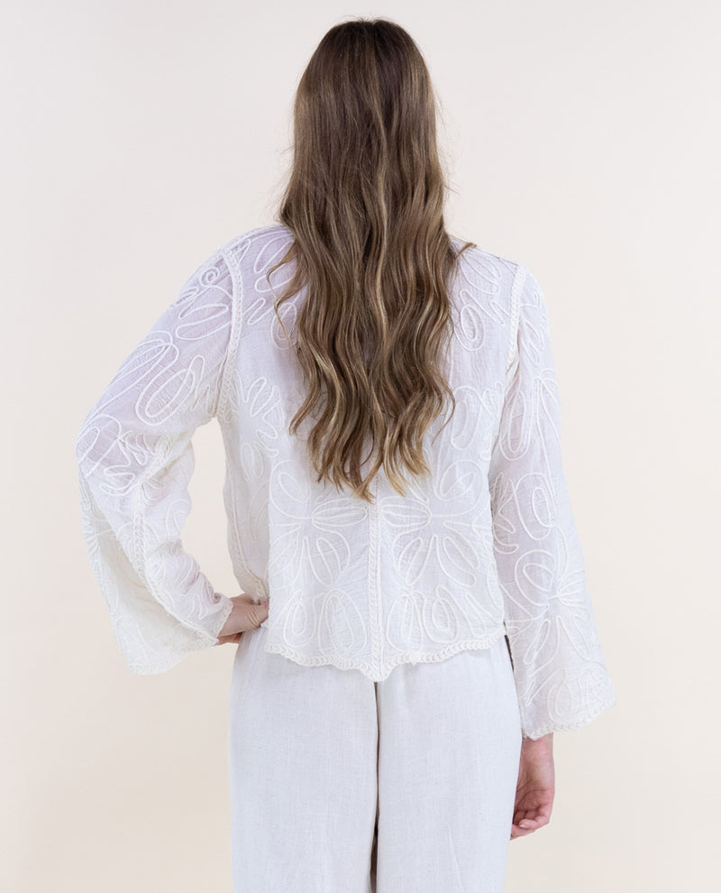 Original USA Scalloped Hem Button Front Top Beige