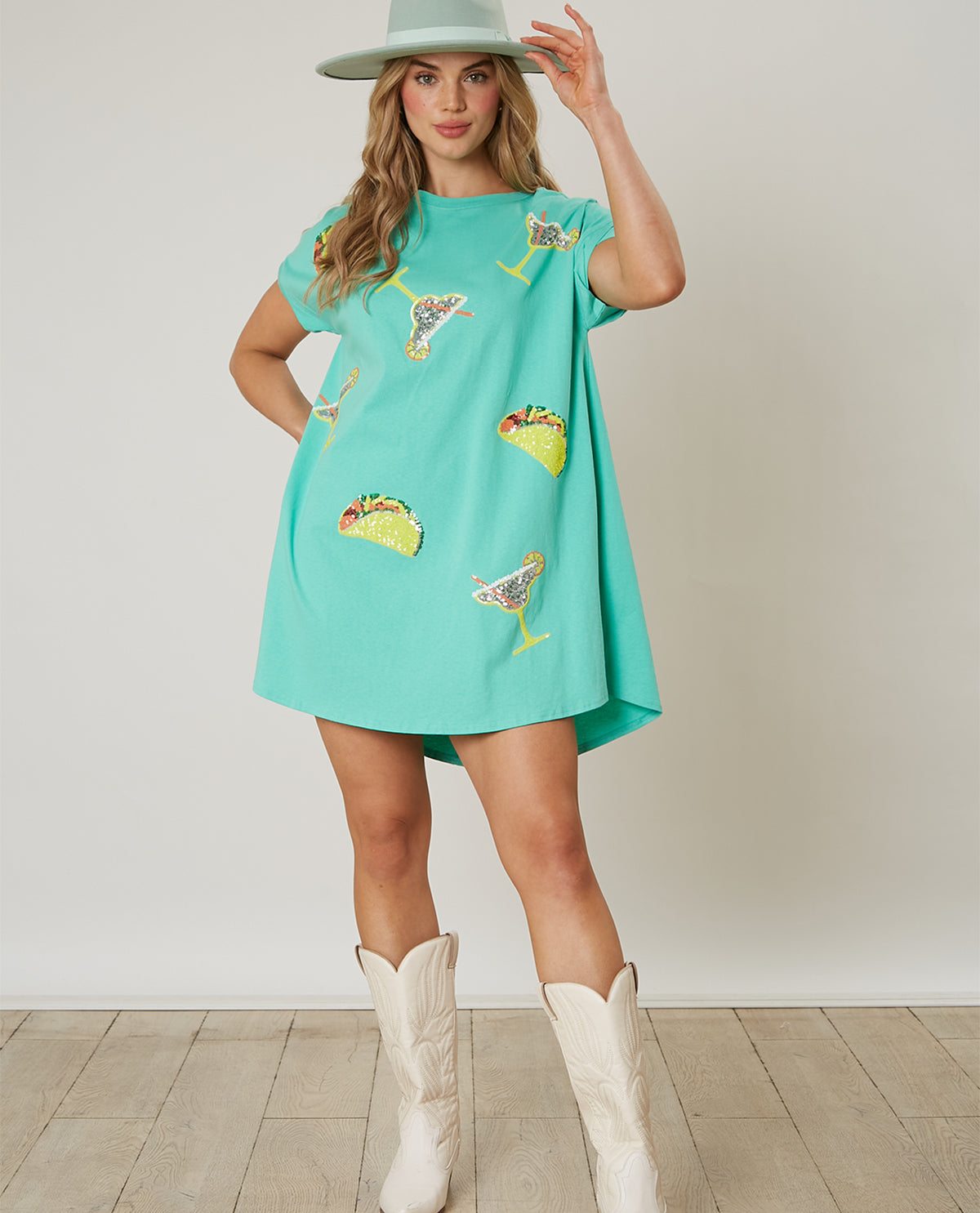 Fantastic Fawn Short Sleeve Mini Dress with Taco & Margarita