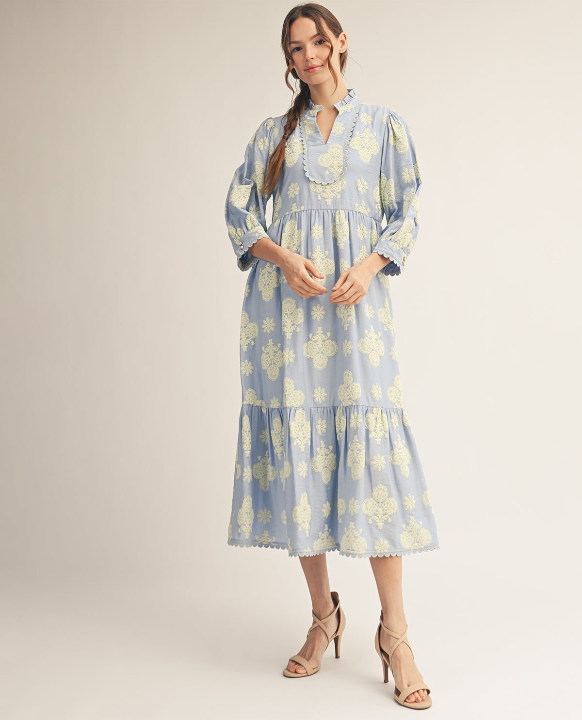 Jodifl Tiered Print Dress Sky Blue