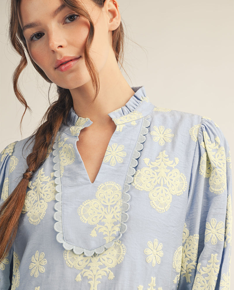 Jodifl Tiered Print Dress Sky Blue