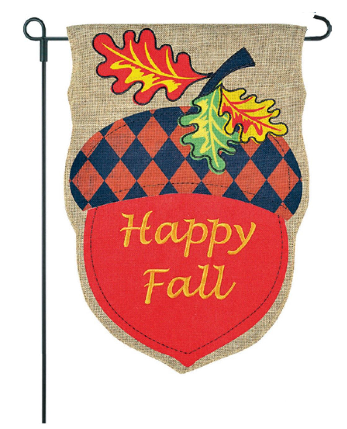 Happy Fall Acorn Burlap Garden Flag