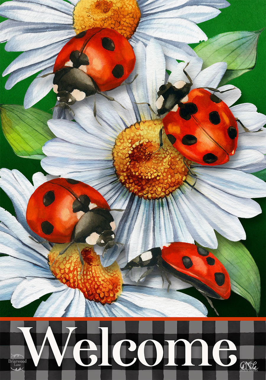 Ladybugs And Daisies Garden Flag