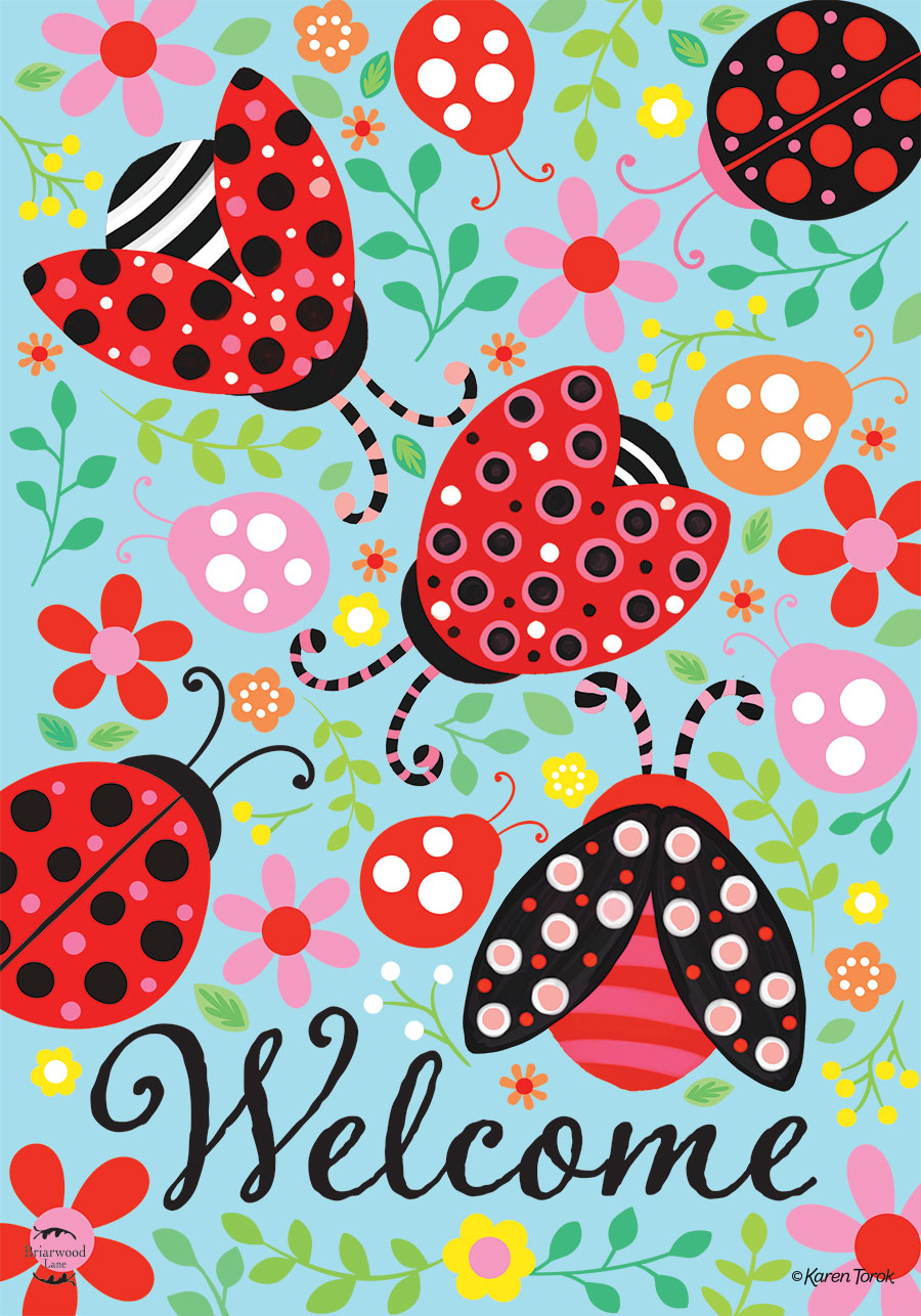 Patterned Ladybugs Garden Flag