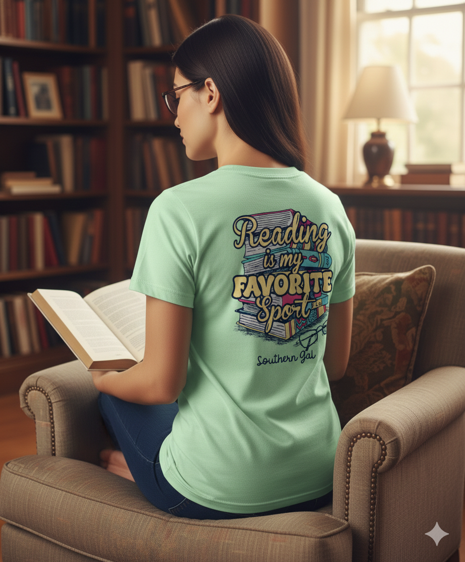 Southern Gal Reading Is My Favorite Sport Short Sleeve Screen Tee Mint