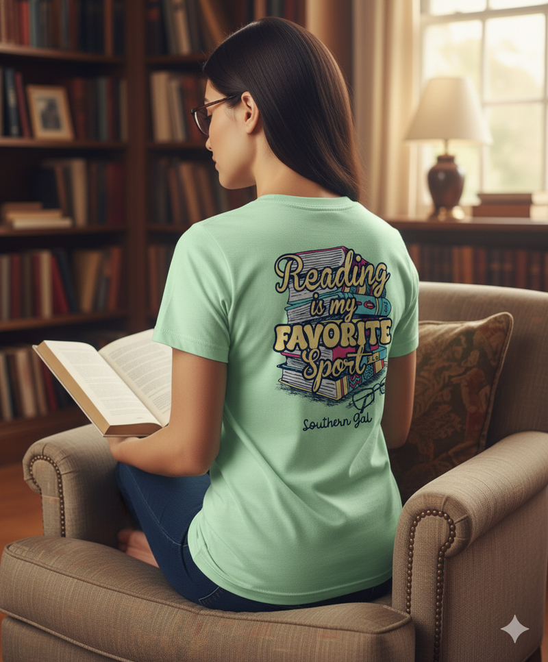 Southern Gal Reading Is My Favorite Sport Short Sleeve Screen Tee