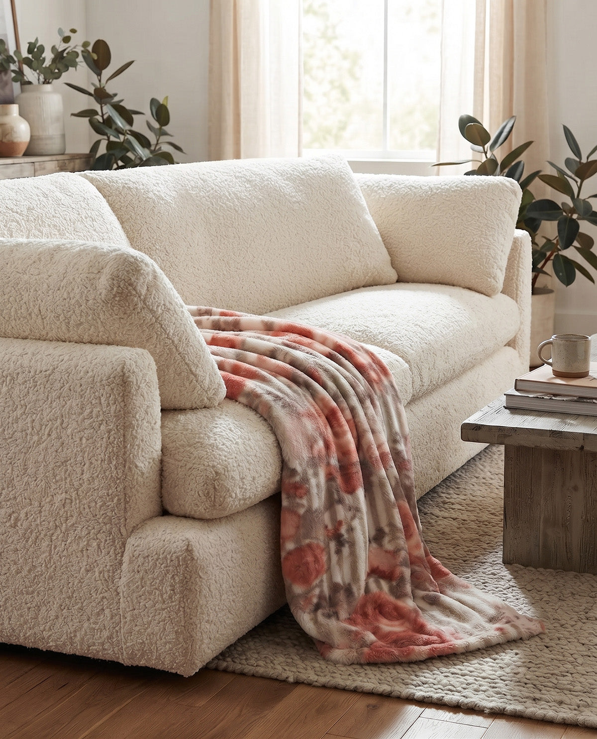 Taupe & Blush Floral 50x70" Plush Throw