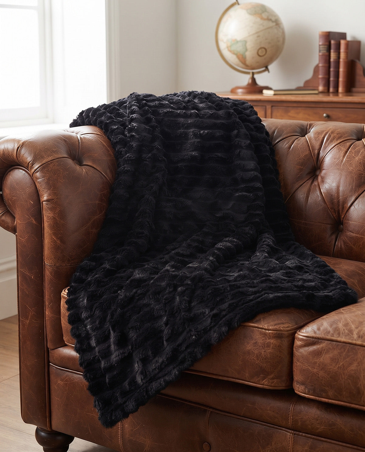 Black Plush Rib 50x60" Throw