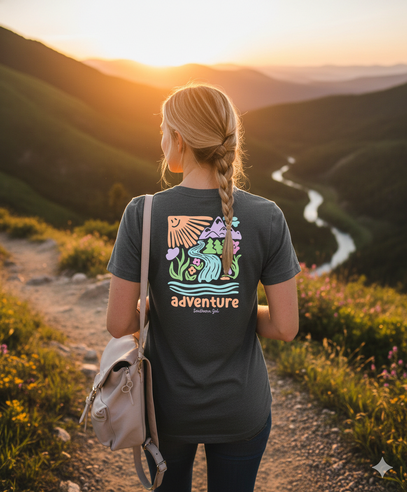 Southern Gal Adventure Short Sleeve Screen Tee Dark Heather