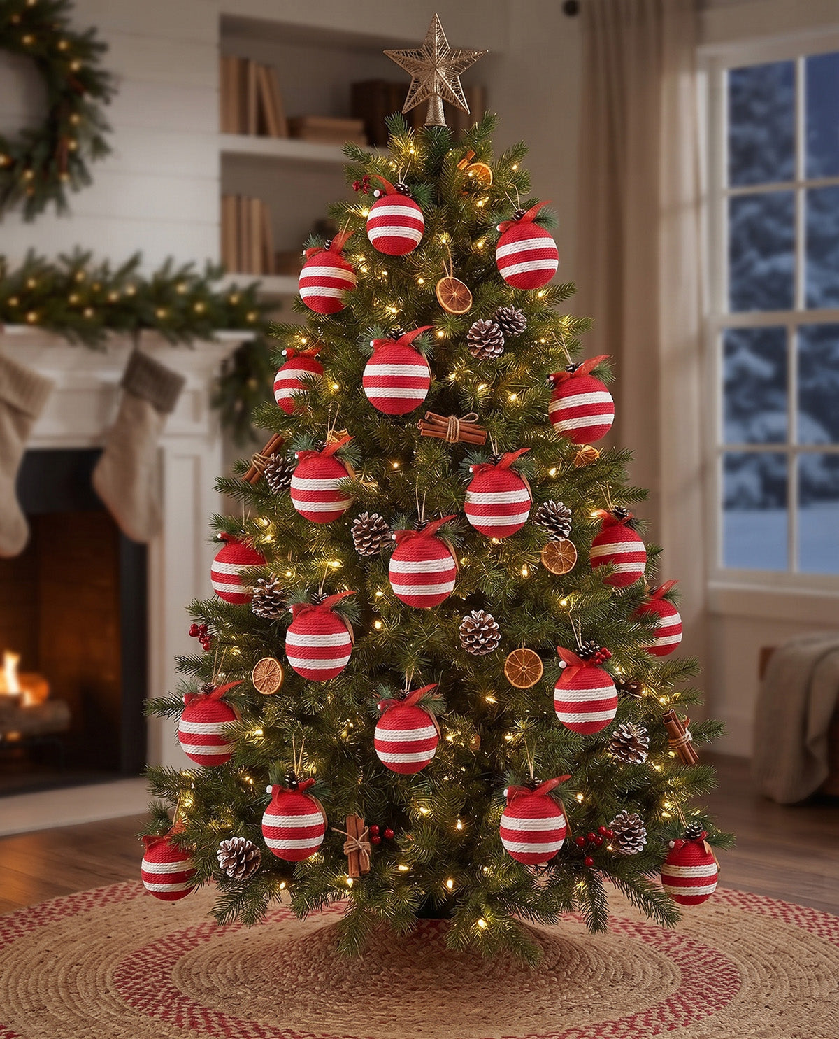 9cm Red & White Stripe Christmas Ornament