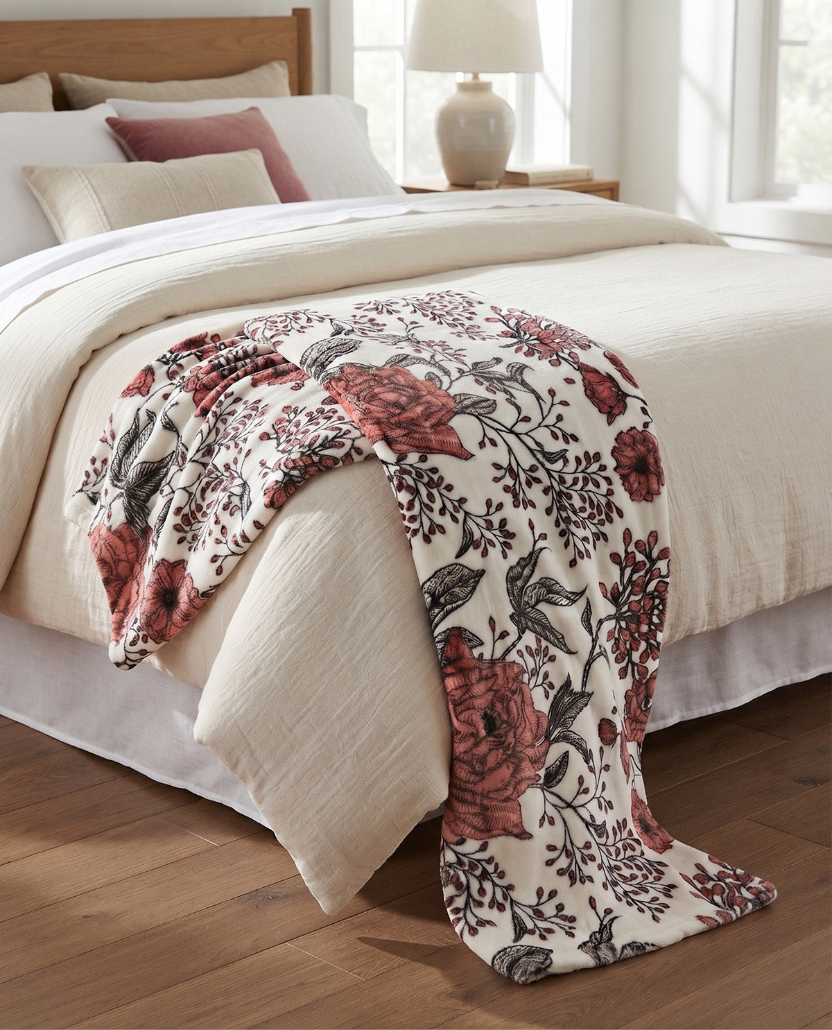 Coral Floral 50x70" Plush Throw