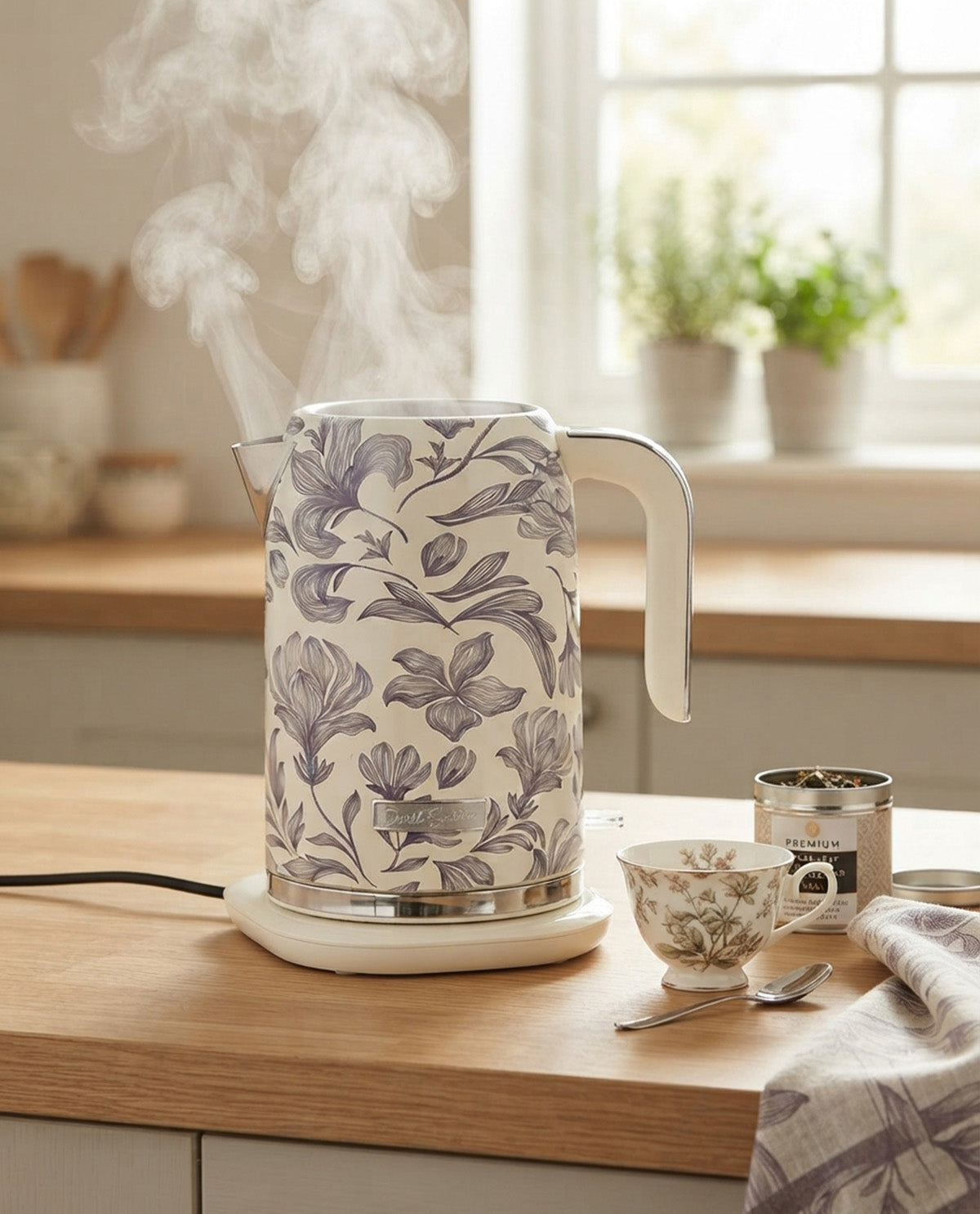 Dwell Blue Printed Kettle