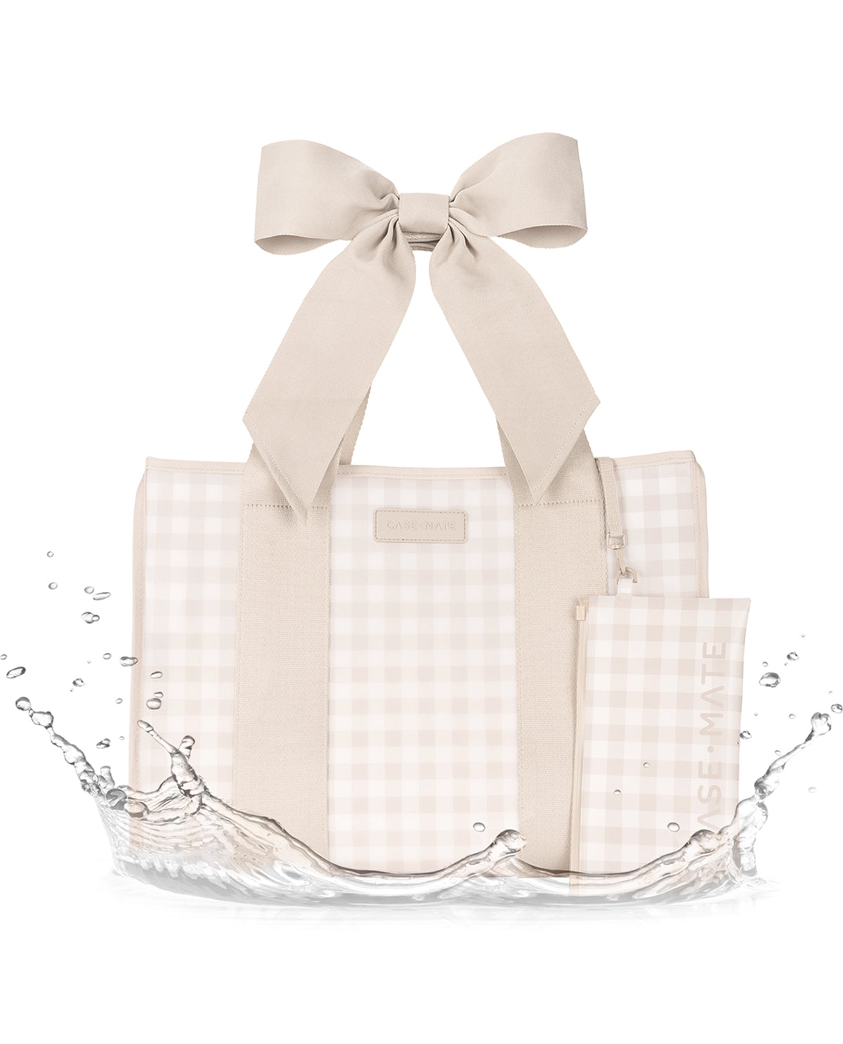 Case-Mate Gingham Jelly Bow Tote With Phone Pouch Beige