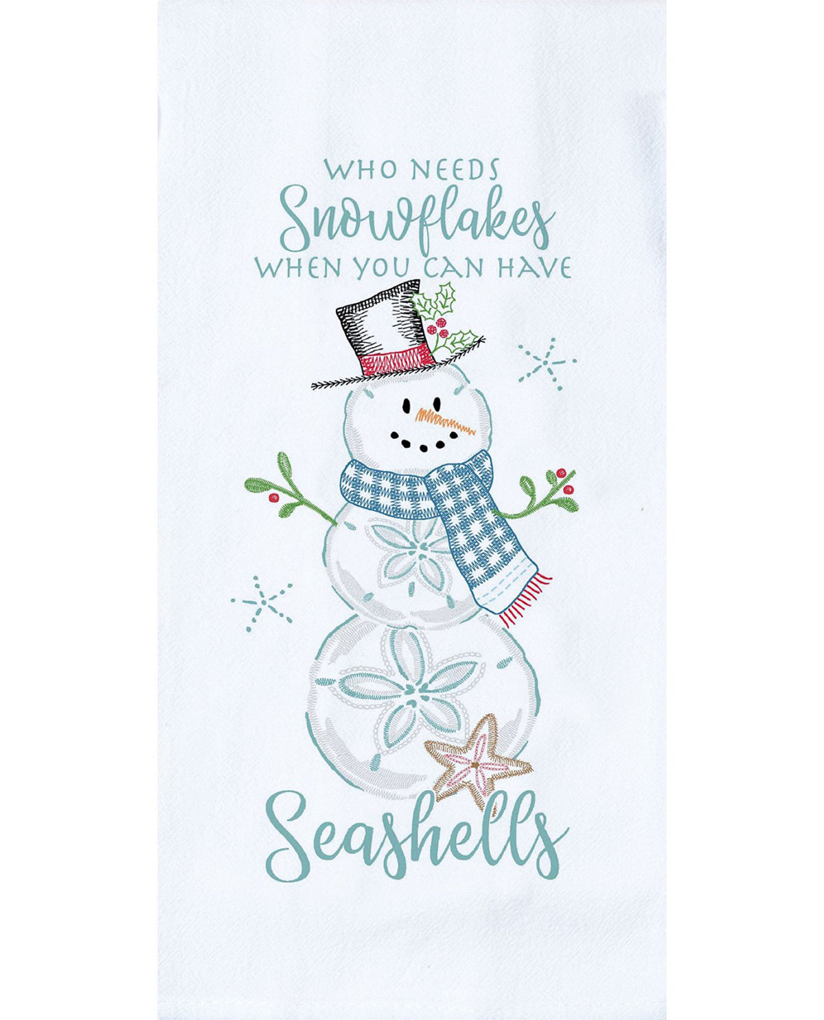 Sand Dollar Snowman Embroidered Flour Sack Towel