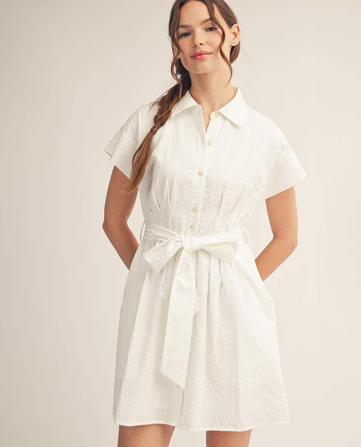 Jodifl Tie Waist Shirt Dress White