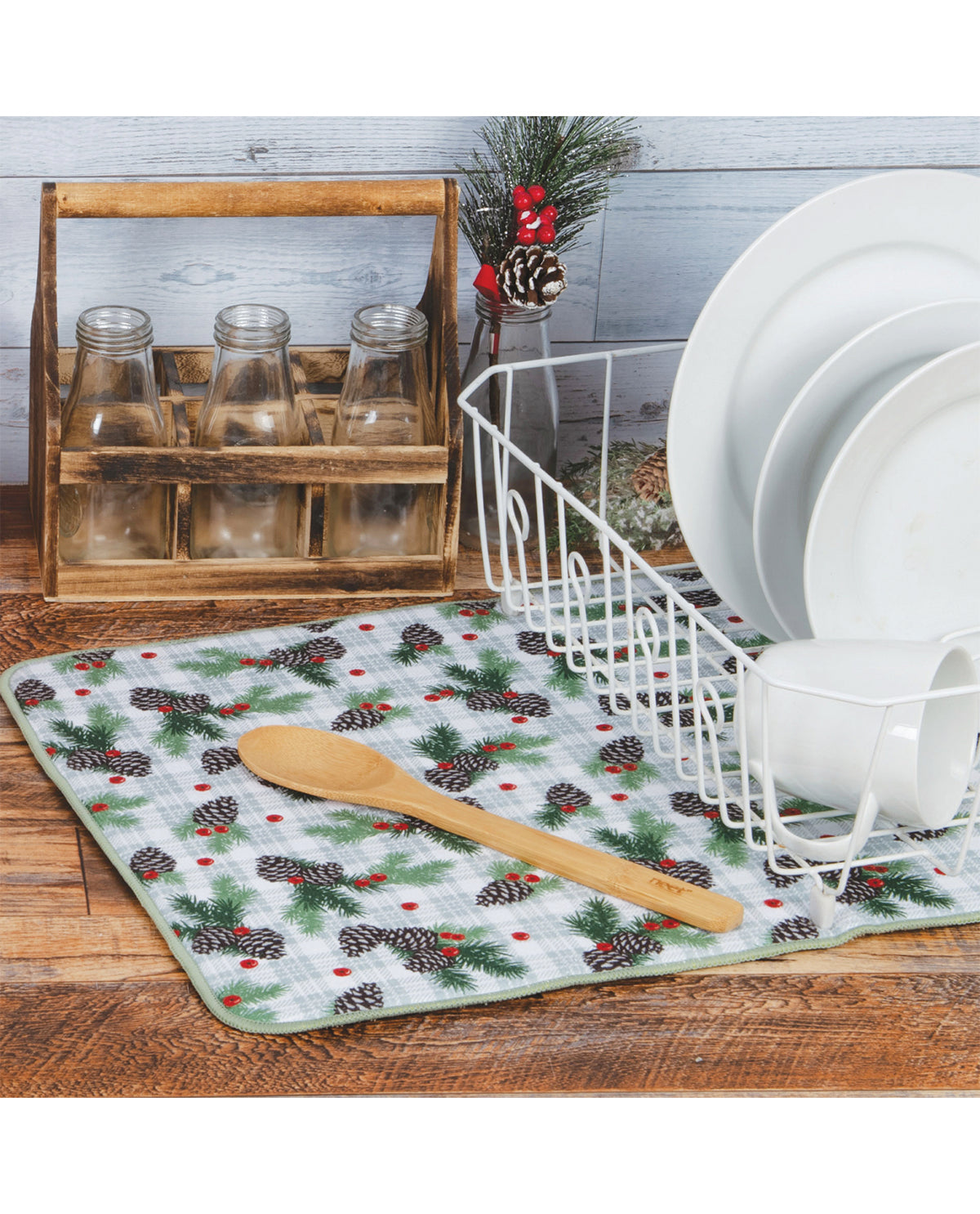 Woodsy Christmas Dish Drying Mat