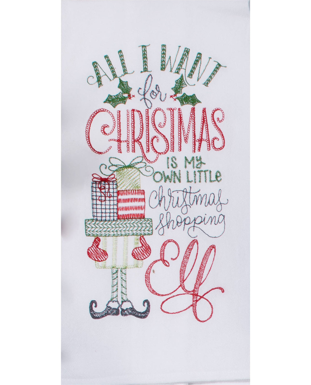 Christmas Elf Embroidered Flour Sack Dish Towel