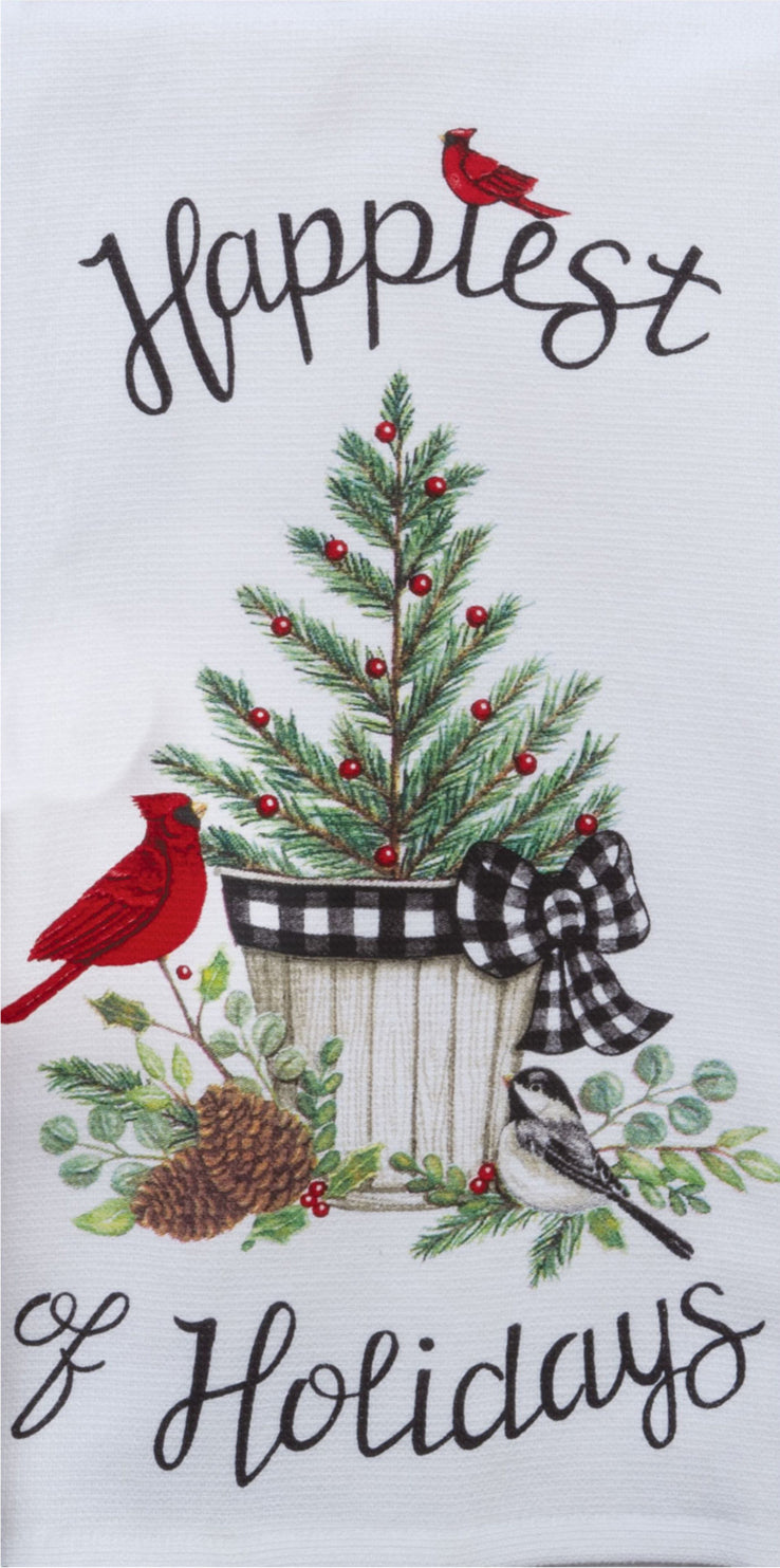 Winter Cardinal Happiest Holidays Dual-Purpose Terry Cotton Towel