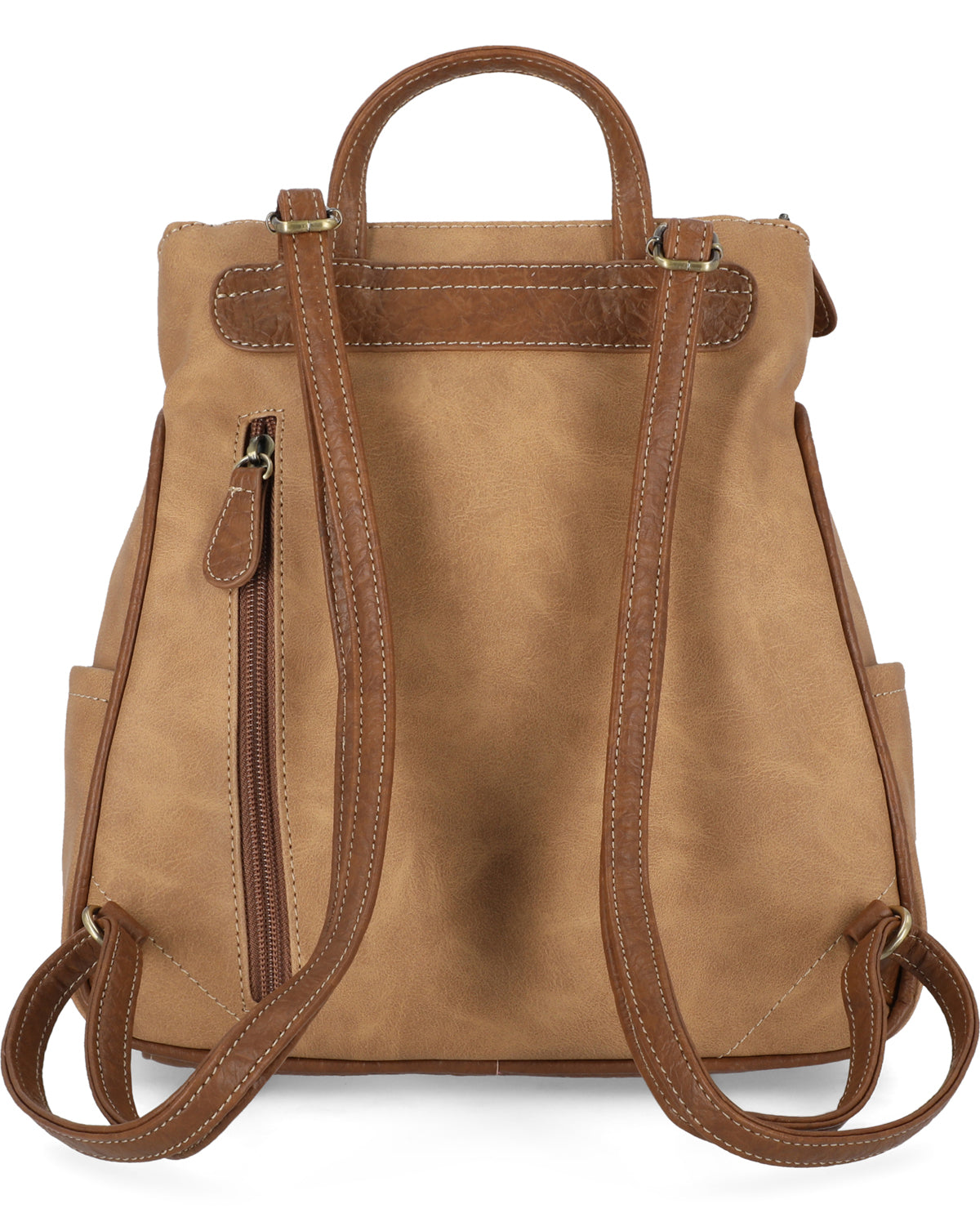Brown leather backpack on a white background