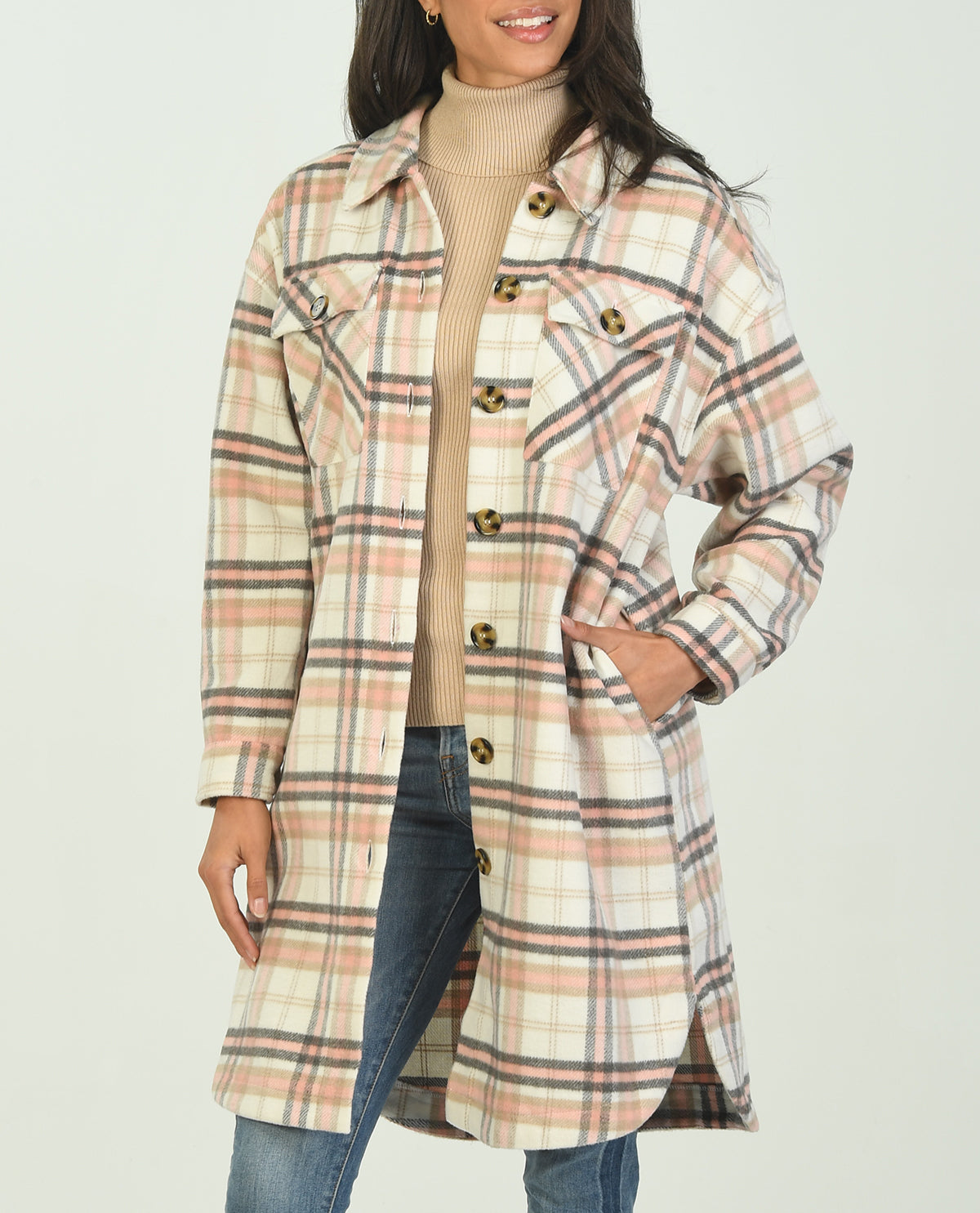 Sabrina Lauren Missy Fashion Plaid Shacket - 40"