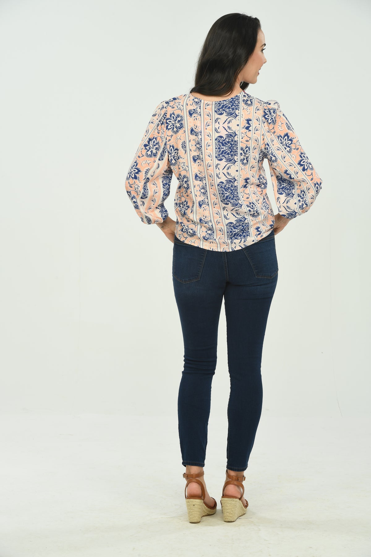 3/4 Sleeve Del Rio Border Print Blouse