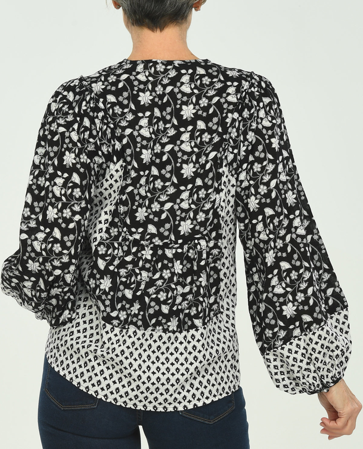 Long Sleeve Orchard Tie Neck Print Blouse