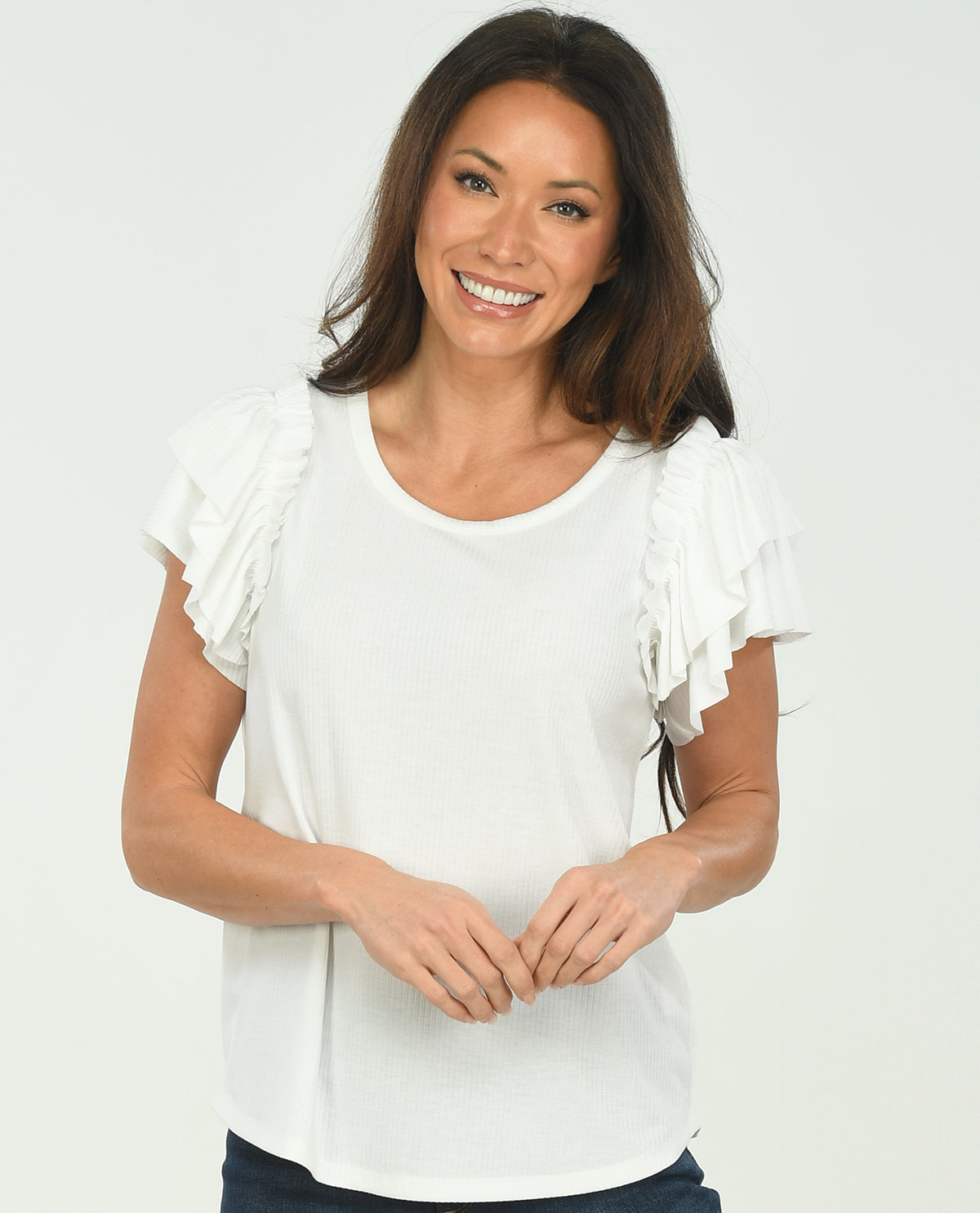 Short Sleeve Yonge Rib Ruffle Sleeve Top