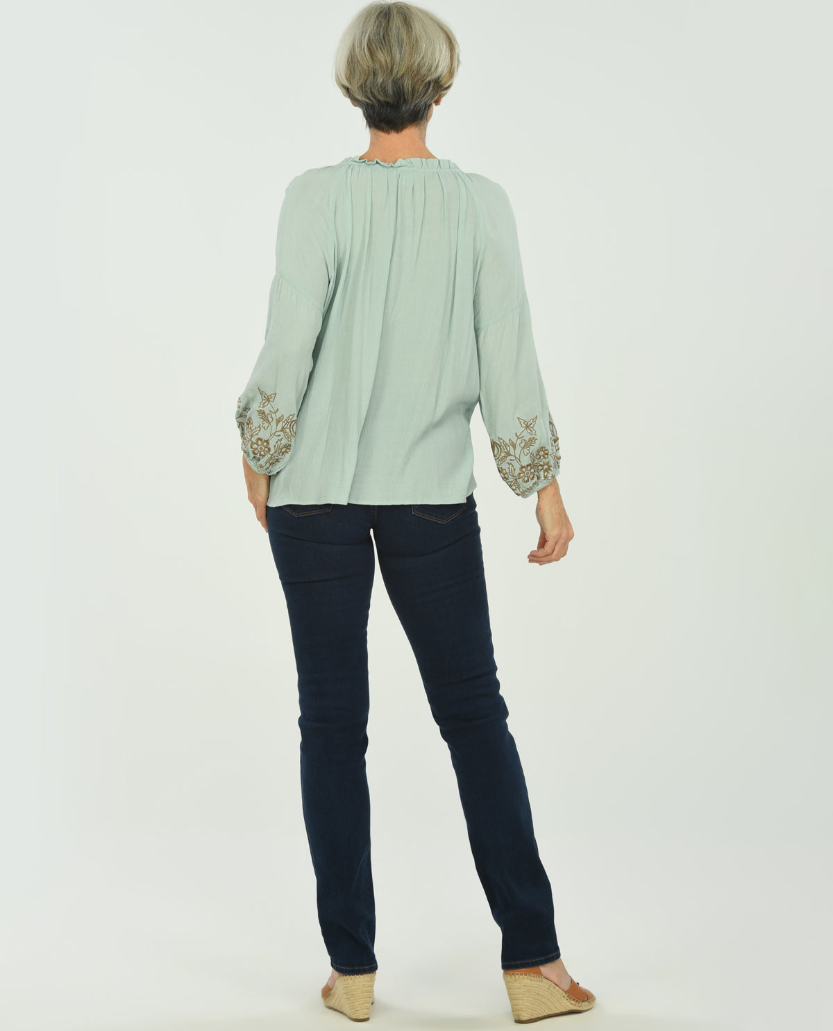 3/4 Sleeve Seneca Embroidered Blouse