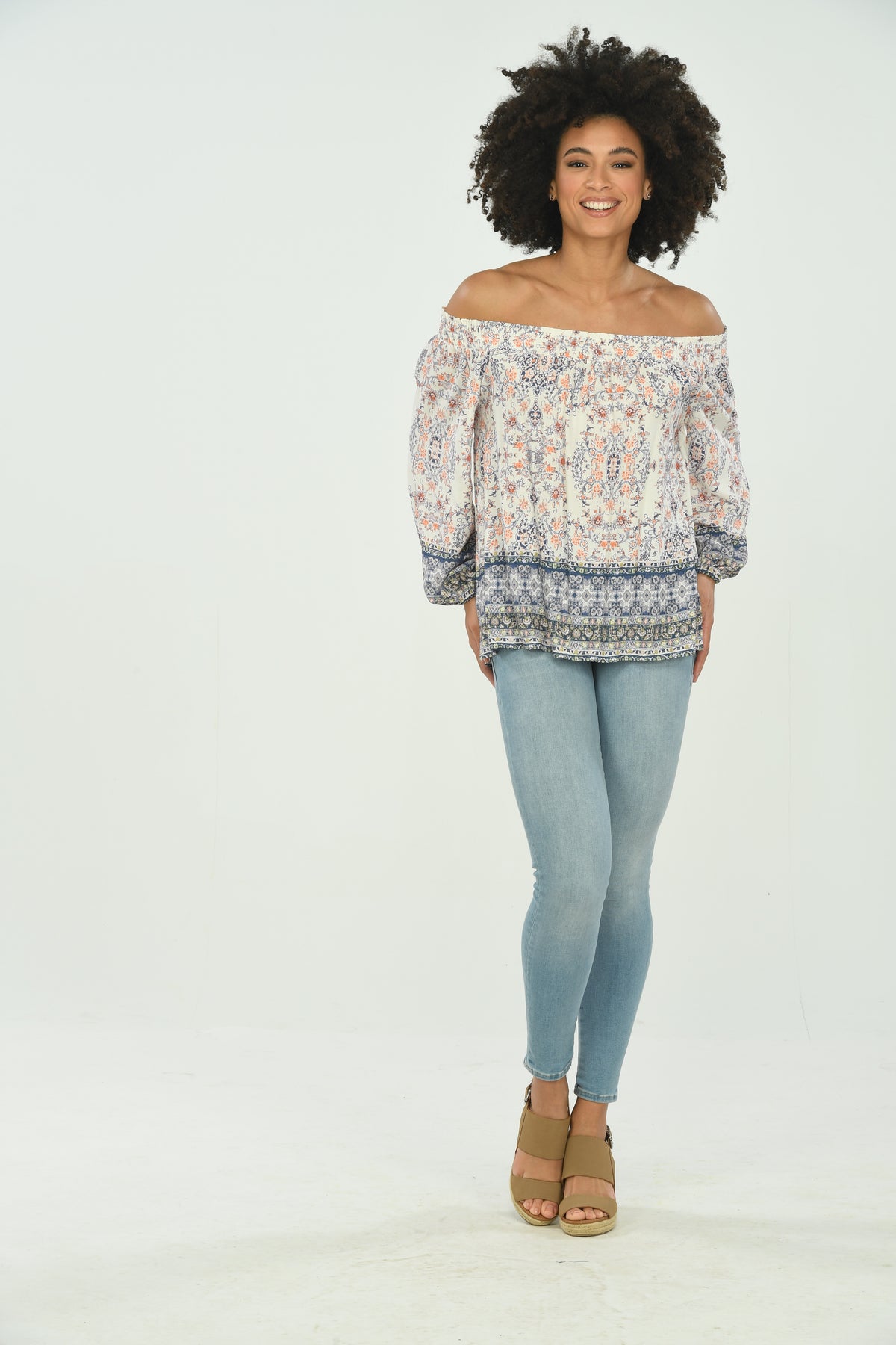 3/4 Sleeve Durham Border Print Blouse