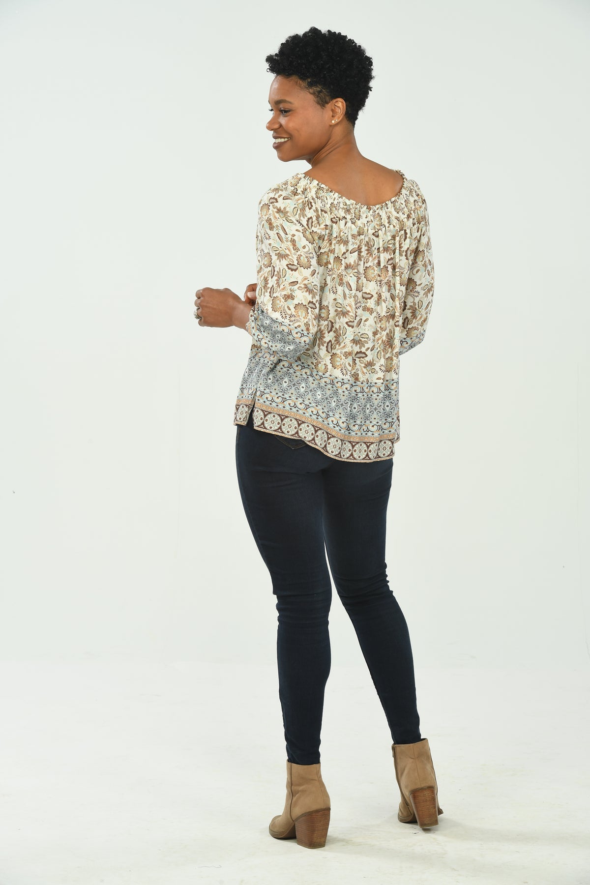 3/4 Sleeve Durham Border Print Blouse